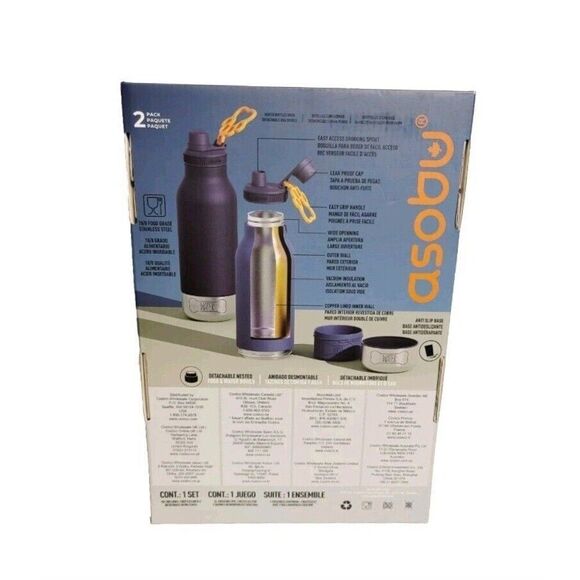 2-pack ASOBU Buddy 34oz Insulated Bottle Tumbler + Food + Water Bowl Leak Proof - Picture 7 of 13